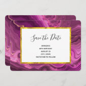 Paarse Amethyst en Gold Abstract Agate Birthday Save The Date (Voorkant / Achterkant)