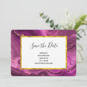 Paarse Amethyst en Gold Abstract Agate Birthday Save The Date (Staand voorkant)