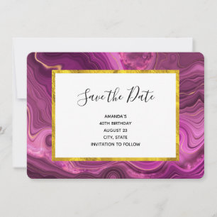 Paarse Amethyst en Gold Abstract Agate Birthday Save The Date