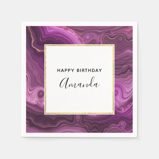 Paarse Amethyst en Gold Abstract Agate Birthday Servet (Voorkant)