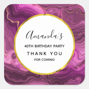 Paarse Amethyst en Gold Abstract Agate Birthday Vierkante Sticker