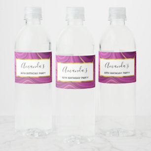 Paarse Amethyst en Gold Abstract Agate Birthday Waterfles Etiket