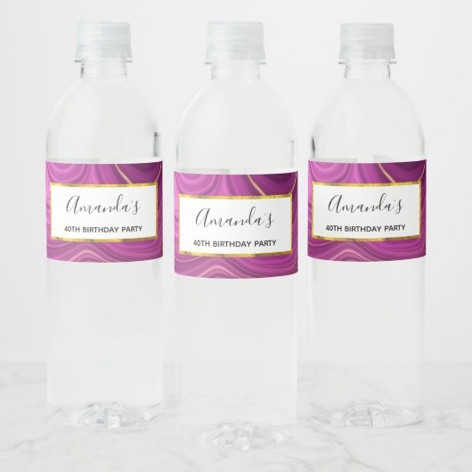 Paarse Amethyst en Gold Abstract Agate Birthday Waterfles Etiket (Flessen)