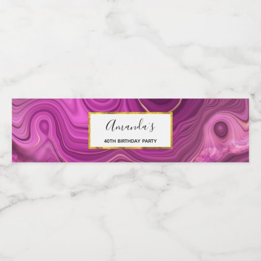 Paarse Amethyst en Gold Abstract Agate Birthday Waterfles Etiket (Enkel label)
