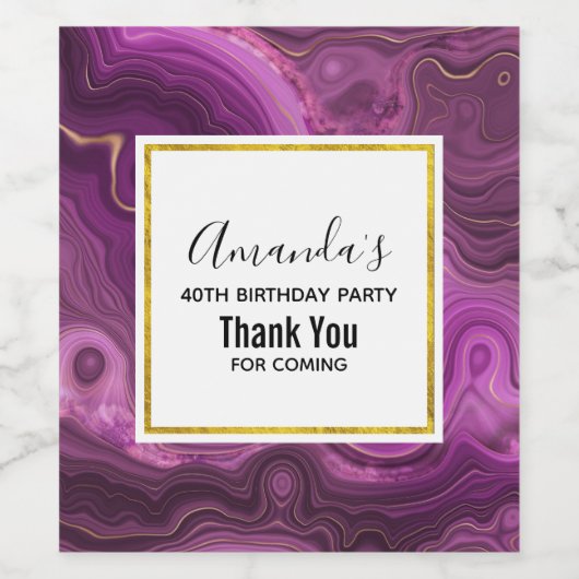 Paarse Amethyst en Gold Abstract Agate Birthday Wijn Etiket (Enkel label)