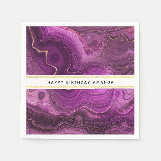 Paarse Amethyst en Gold Abstract Agate Napkins Servet (Voorkant)