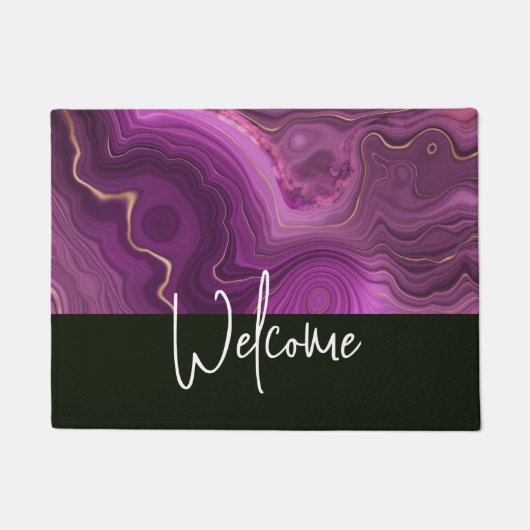 Paarse Amethyst en Gold Abstract Agate Welkom Deurmat (Voorkant)
