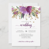 Paarse Amethyst en Gold Floral Wedding Invitation Kaart (Voorkant)