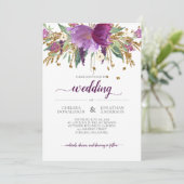 Paarse Amethyst en Gold Floral Wedding Invitation Kaart (Staand voorkant)