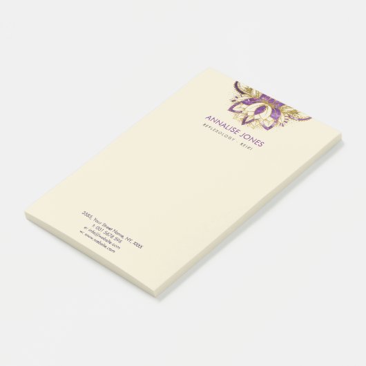 Paarse Amethyst en Gold lijst Lotus Post-it® Notes (Schuin)