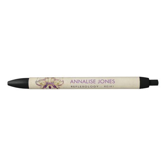 Paarse Amethyst en Gold lijst Lotus Zwarte Inkt Pen (Voorkant)