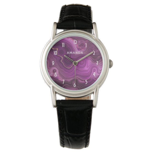 Paarse Amethyst en goudAbstract Agate Horloge (Voorkant)