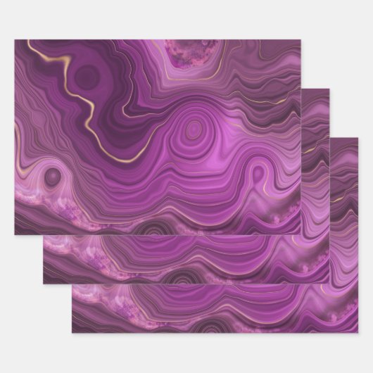 Paarse Amethyst en goudAbstract Agate Inpakpapier Vel (Set)
