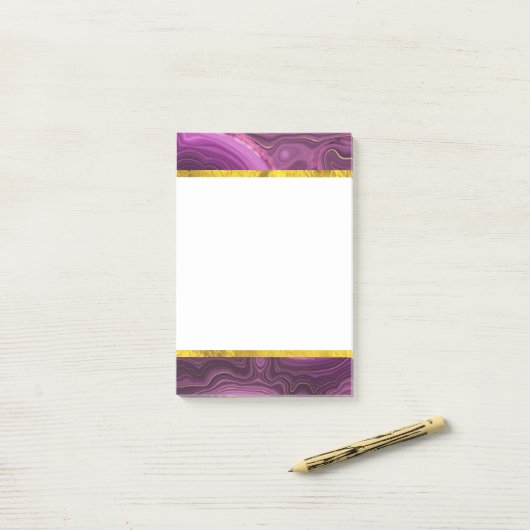 Paarse Amethyst en goudAbstract Agate Post-it® Notes (Op bureau)