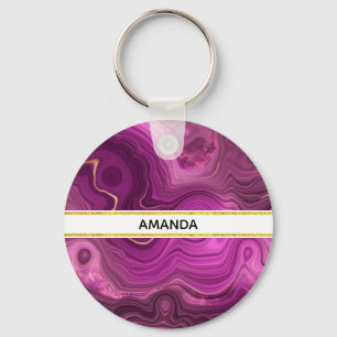 Paarse Amethyst en goudAbstract Agate Sleutelhanger
