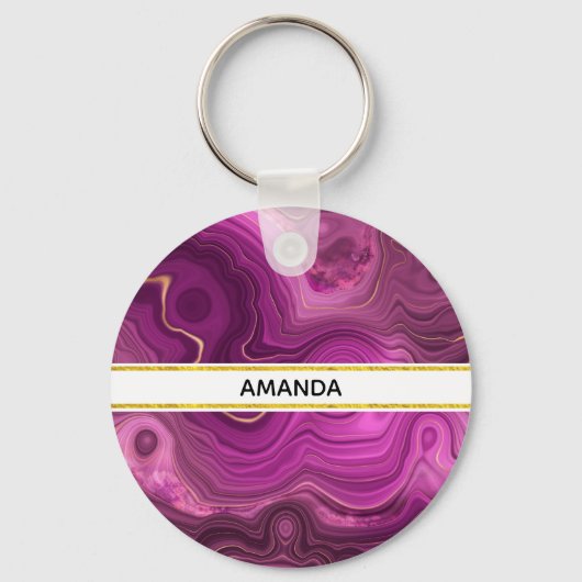 Paarse Amethyst en goudAbstract Agate Sleutelhanger (Voorkant)