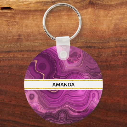 Paarse Amethyst en goudAbstract Agate Sleutelhanger (Voorkant)