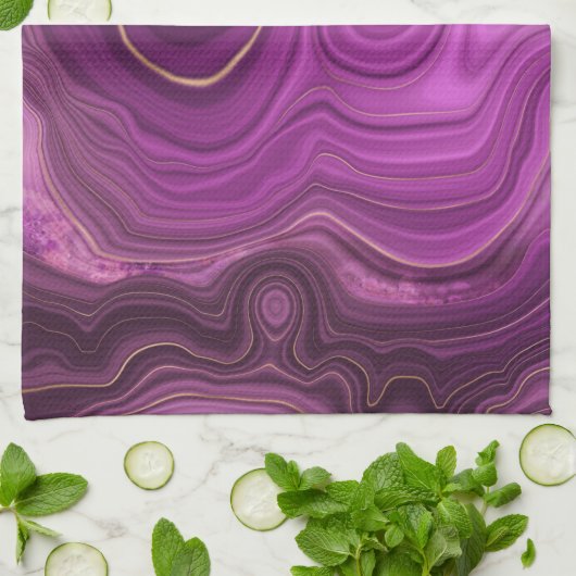 Paarse Amethyst en goudAbstract Agate Theedoek (Gevouwen)