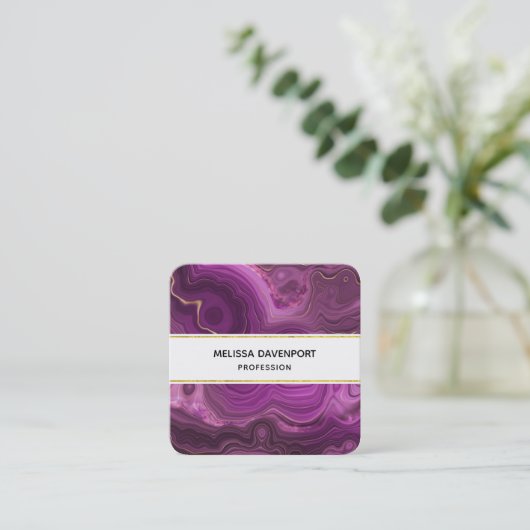 Paarse Amethyst en goudAbstract Agate Vierkante Visitekaartje (Staand voorkant)
