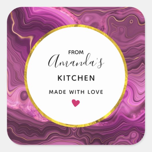 Paarse Amethyst en gouden Abstracte Agate Kitchen Vierkante Sticker (Voorkant)