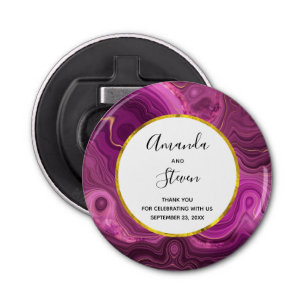 Paarse Amethyst en gouden Abstracte Agate Wedding Button Flesopener