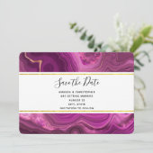 Paarse Amethyst en gouden Abstracte Agate Wedding Save The Date (Staand voorkant)
