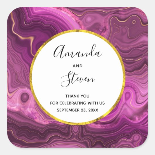 Paarse Amethyst en gouden Abstracte Agate Wedding Vierkante Sticker (Voorkant)