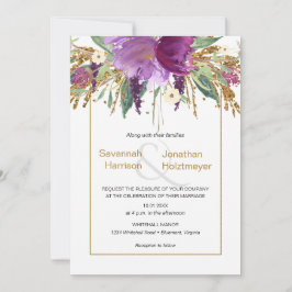 Paarse Amethyst Floral Gold Glitter Spring Wedding Kaart