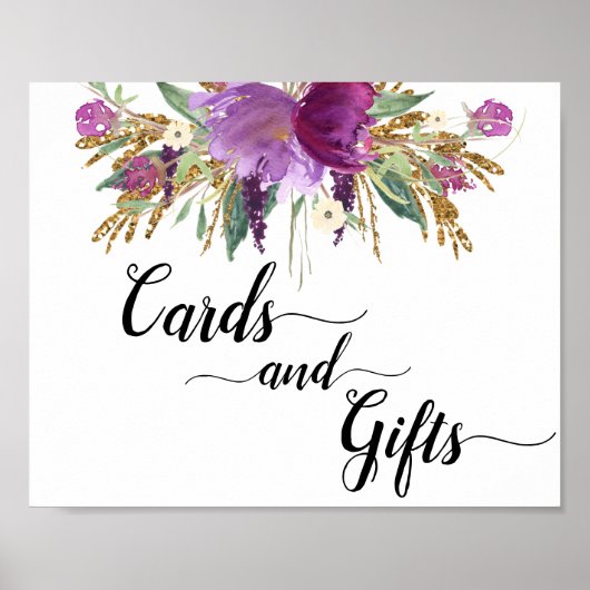 Paarse Amethyst Floral-Kaarten en cadeaubonzen Poster (Voorkant)
