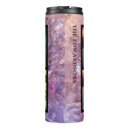Paarse amethyst foto collage monogram thermosbeker (Achterkant)