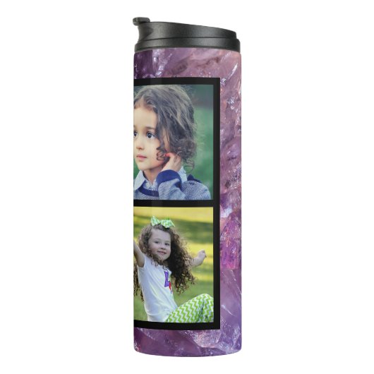 Paarse amethyst foto collage monogram thermosbeker (Geroteerd rechts)