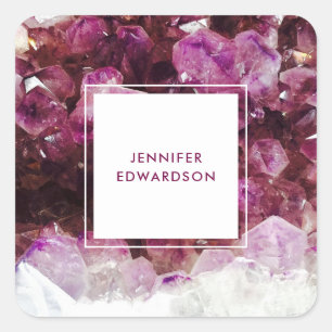Paarse amethyst gemstone kristal professioneel vierkante sticker