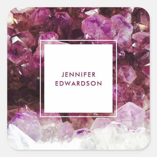 Paarse amethyst gemstone kristal professioneel vierkante sticker (Voorkant)