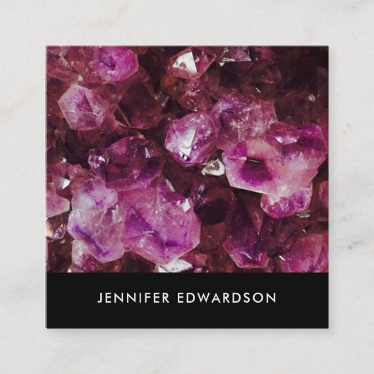 Paarse amethyst gemstone kristal professioneel vierkante visitekaartje (Voorkant)