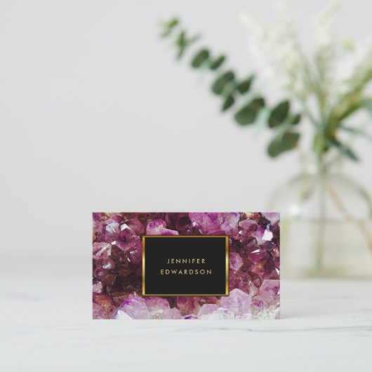 Paarse amethyst gemstone kristal professioneel visitekaartje (Staand voorkant)
