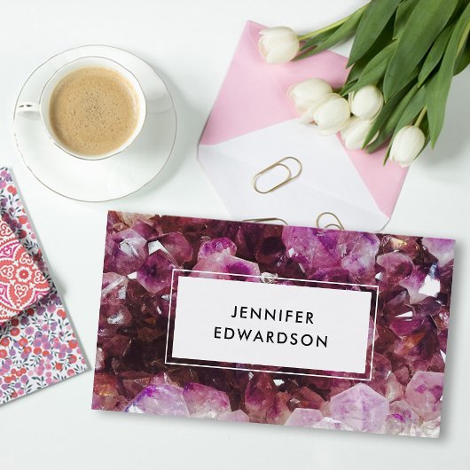 Paarse amethyst gemstone kristal professioneel visitekaartje