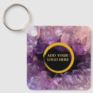 Paarse amethyst gemstone voegt professionele logo sleutelhanger