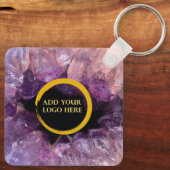 Paarse amethyst gemstone voegt professionele logo  sleutelhanger (Achterkant)