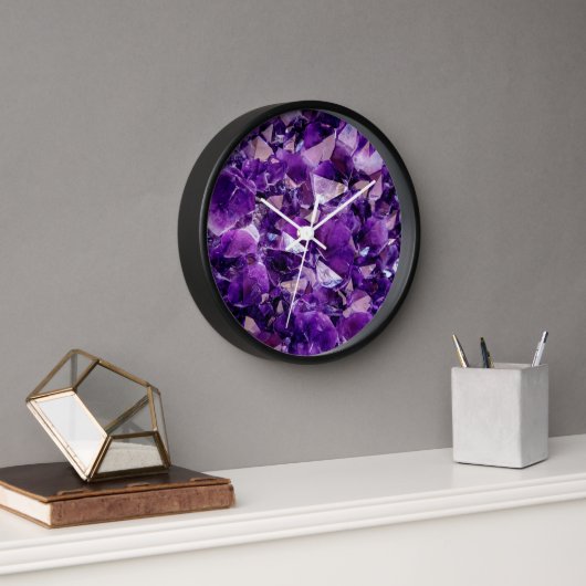Paarse Amethyst Geode Crystal Gemstone Wall klok (Kantoor)