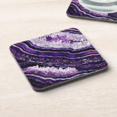 Paarse Amethyst Geode en Silver Digital Art Bier Onderzetter (Linkerzijde)