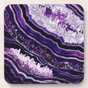 Paarse Amethyst Geode en Silver Digital Art Bier Onderzetter