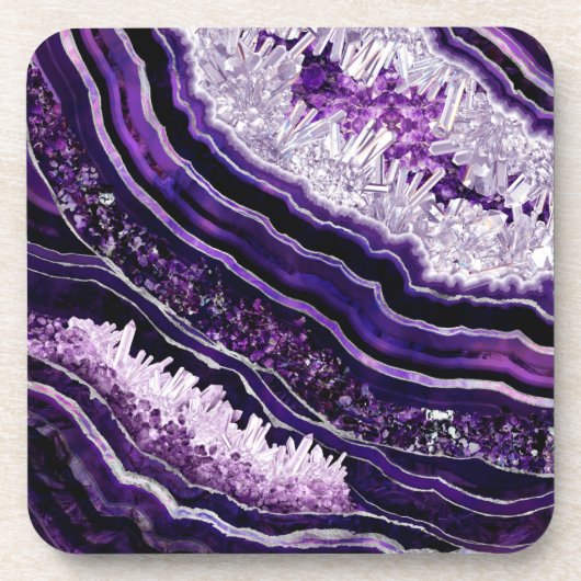 Paarse Amethyst Geode en Silver Digital Art Bier Onderzetter (Voorkant)