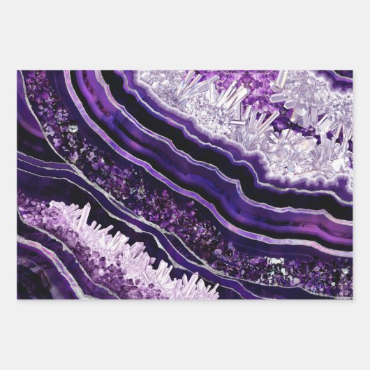 Paarse Amethyst Geode en Silver Digital Art Inpakpapier Vel (Voorkant 3)