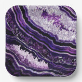 Paarse Amethyst Geode en Silver Digital Art Papieren Bordje (Voorkant)