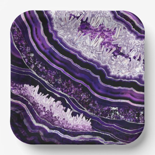Paarse Amethyst Geode en Silver Digital Art Papieren Bordje (Voorkant)
