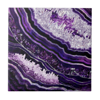 Paarse Amethyst Geode en Silver Digital Art Tegeltje