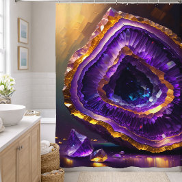 Paarse Amethyst Geode Goud Douchegordijn