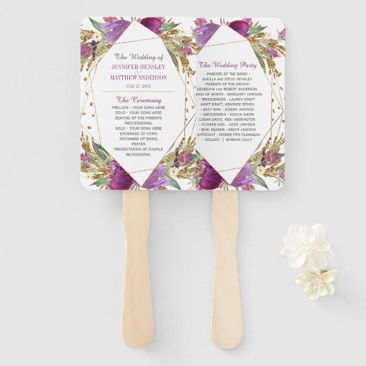 Paarse Amethyst Gold Glitter Geometrisch Lijst Handwaaier (Voorkant en achterkant)