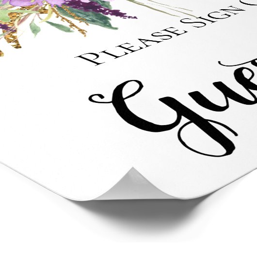 Paarse Amethyst Gold Sparkles Guest Book Sign Poster (Hoek)