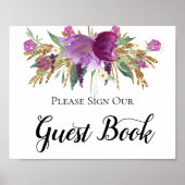 Paarse Amethyst Gold Sparkles Guest Book Sign Poster (Voorkant)